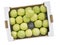 Large wholesale box of Golden Delious yellow green apples, isolated.