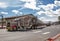 Large windmill wing transport and Jim Butler Inn, Tonopah, NV, USA