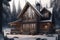 large wooden house with window of living room exterior of the winter chalet