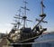 Large wooden sailing galleon for tourist voyages in Gdynia port over Baltic Sea