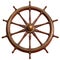 Large wooden ship wheel.