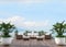 Large wooden terrace with sea view 3d render