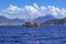 Large wooden vintage galleon on the background of Alanya Turkey among the mountains - view from the Mediterranean Sea. Pirate