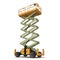 Large yellow extended scissor lift platform on white. 3D illustration