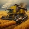 A large yellow farm vehicle in a field