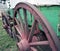 Largely un-restored wheels of a circa 1870 buckboard covered wagon