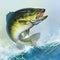 Largemouth Bass jumps out of water realistic illustration background