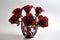 A larger bouquet of red roses made of stained glas on a white surface created with generative AI technology