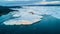 Largest icebergs in the Greenland. Drone view icebergs field