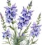 Larkspur flower, Watercolor painting of a larkspur flower. AI-Generated.