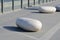 Larnaca street with stone shaped benches,Cyprus island