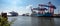 Lars maersk cargo ship in harbour of hamburg panoramic view sunny day