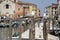 Larus michahellis, Yellow-legged gulls on bricole in italian town Chioggia