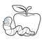 Larva worm and apple cartoon coloring page for toddle