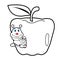 Larva worm and apple cartoon coloring page for toddle