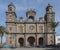 Las Palmas de Gran Canaria, Canary Islands, Spain December 23, 2020: Frontal view of Cathedral of Santa Ana at old town