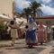 Las Palmas de Gran Canaria, Spain - May 15, 2022:  Folk music and dance collectives resume their weekend shows in  Pueblo Canario