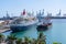 Las Palmas Oct 11, 2019: The Boudicca cruise ship docked at the port of Las Palmas de Gran Canaria in a refueling maneuver with