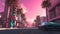 Las Vegas City Scene In Vaporwave cyberpunk Style With Sunset And Coconut Trees