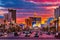 Las Vegas cityscape with burning clouds at sunset