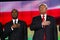 LAS VEGAS - DECEMBER 15: Republican presidential candidates Donald J. Trump and Ben Carson hold hand over heart at CNN republican