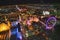 LAS VEGAS, NV - JUNE 30TH, 2018: Helicopter night aerial view of The Strip and main city Casinos and Hotels