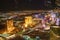 LAS VEGAS, NV - JUNE 30TH, 2018: Helicopter night aerial view of The Strip and main city Casinos and Hotels