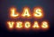 Las Vegas sign with glowing lights. Retro label with light bulb.