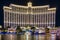 Las Vegas USA January 19, 2023: Fantastic panorama of the Bellagio hotel and casino, reflecting with its lights and neon.