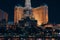Las Vegas, USA - January 2019 Illuminated view Bellagio Hotel fountains and Las Vegas strip