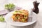 Lasagna with minced beef, tomato sauce and vegetable