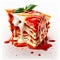 Lasagna slices with dripping cheese and oozing tomato sauce
