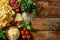 Lasagne alla Bolognese Ingredients on Wooden Countertop