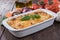 Lasagne in a gratin dish