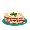 Lasagne Served on Plate and Garnished with Kitchen Herb Vector Illustration