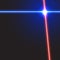 Laser beam background in red and blue color with light flares.