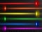 Laser beam set. Colorful rainbow laser beam collection isolated on transparent background. Neon lines. Glow party laser beams abst