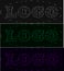 Laser beams neon logo set, shades of grey, green, violet