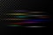 Laser horizontal neon multicolored beams, blurred lines on a transparent background.