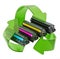 Laser printer CMYK toners inside recycle arrows. 3D illustration