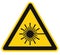 Laser radiation hazard safety danger warning text sign sticker label, high power beam icon signage, isolated black triangle