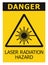 Laser radiation hazard safety danger warning text sign yellow sticker label, high power beam icon signage, isolated black triangle