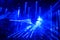 Laser show at generic party night club with bright spotlight on disco ball - Nightlife reopening concept about music and