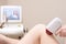 Laser turbo epilation. Medical procedure. Patients leg