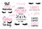 Lashes, mascara, makeup-set with closed eyes, lettering calligraphy quotes or phrases.