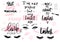 Lashes, mascara, makeup-set with closed eyes, lettering calligraphy quotes or phrases.