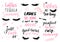 Lashes, mascara, makeup-set with closed eyes, lettering calligraphy quotes or phrases.