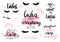 Lashes, mascara, makeup-set with closed eyes, lettering calligraphy quotes or phrases.
