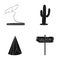 Lasso, cactus, wigwam, saloon index. Wild West set collection icons in black style vector symbol stock illustration web.