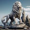 The Last Guardian: An ancient, weathered statue of a protective lion